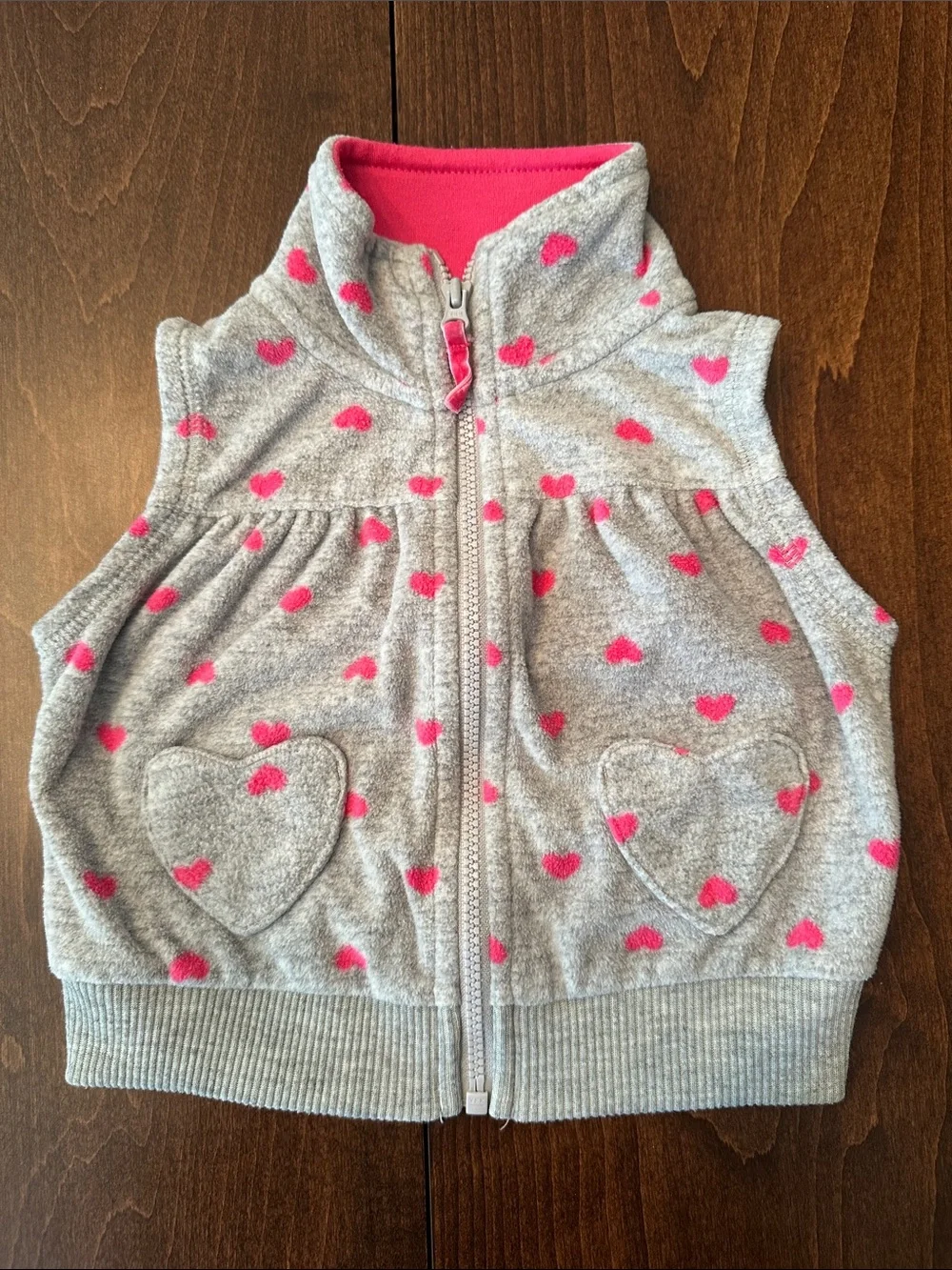 Carter’s Baby Girl Gray Fleece Vest with Pink Hearts